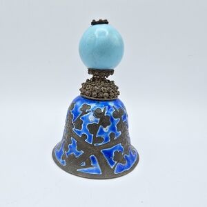 VTG Chinese Cloisonne Bell Blue Floral Enamel Brass, Circa 1950s, 3.75"